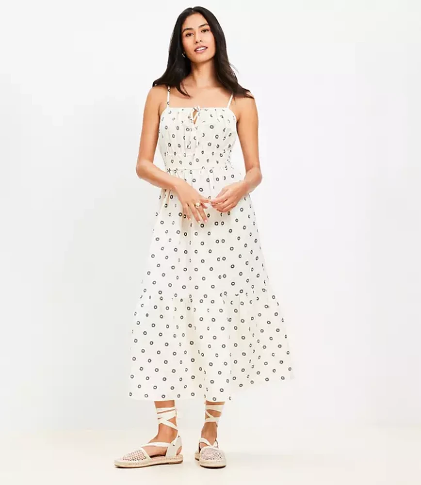 Dotted Tie Linen Blend Strappy Midi Dress