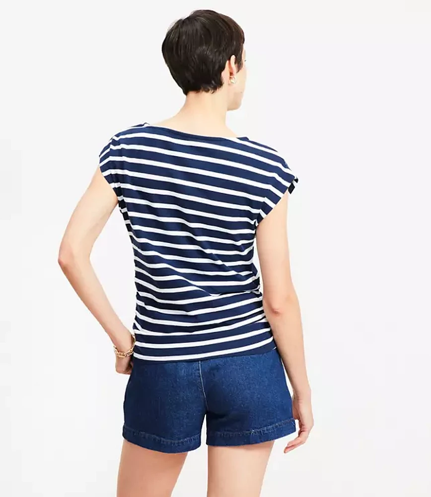 Petite Stripe Ruched Boatneck Pocket Tee