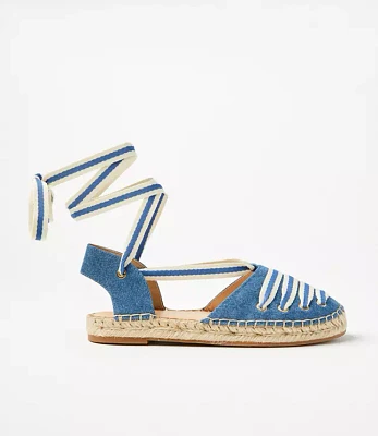 Chambray Lace Up Flat Espadrilles