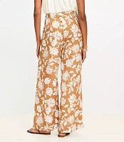 Petite Floral Pull On Wide Leg Pants Linen Blend