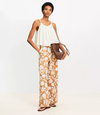 Petite Floral Pull On Wide Leg Pants Linen Blend