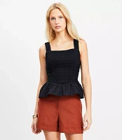 Poplin Smocked Peplum Tank Top