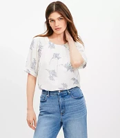 Petite Leafed Smocked Yoke Bubble Sleeve Blouse
