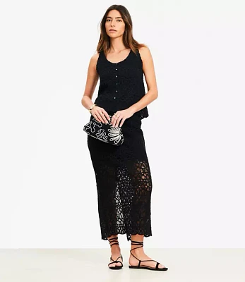 Petite Scalloped Crochet Midi Skirt