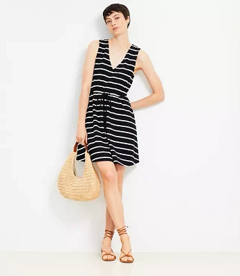 Petite Striped Drawstring Mini Pocket Dress