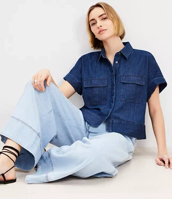 Petite Chambray Modern Pocket Top