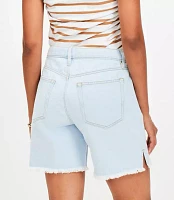 Petite Curvy Vented Frayed Boyfriend Shorts Light Wash Indigo