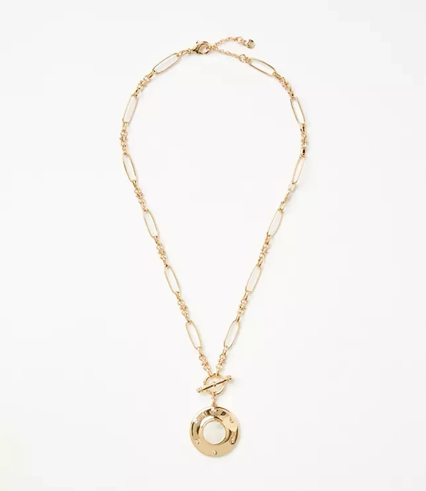 Mother Of Pearl Circle Toggle Pendant Necklace