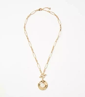 Mother Of Pearl Circle Toggle Pendant Necklace