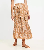 Petite Floral Ruffle Midi Skirt