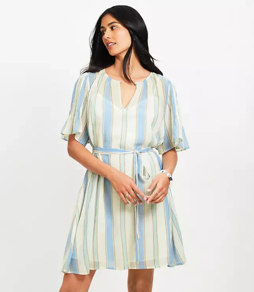 Petite Striped Pintucked Sleeve Mini Dress