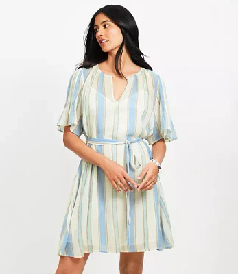 Petite Striped Pintucked Sleeve Mini Dress