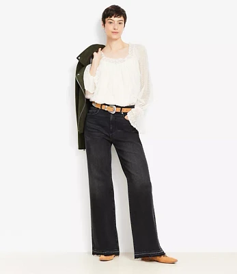 Unpicked Hem High Rise Wide Leg Jeans Washed Black
