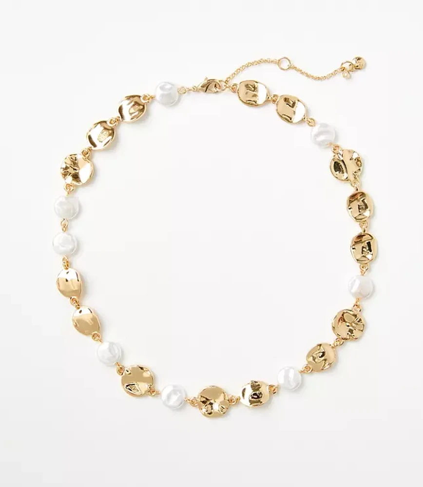 Pearlized Hammered Statement Necklace