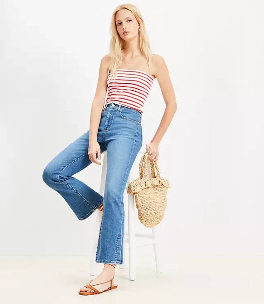 Petite Vent Hem High Rise Kick Crop Jeans Medium Vintage Indigo Wash