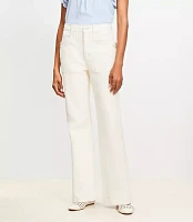 Petite High Rise Relaxed Flare Utility Jeans Ivory