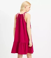 Eyelet Linen Blend Mini Halter Dress