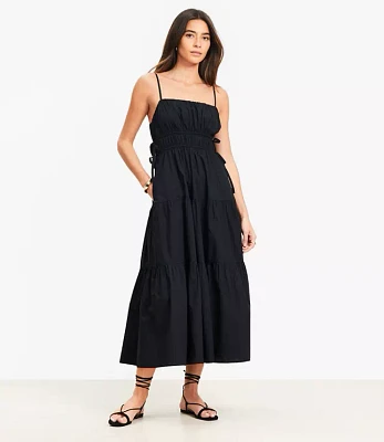 Pleated Side Tie Strappy Midi Pocket Dress