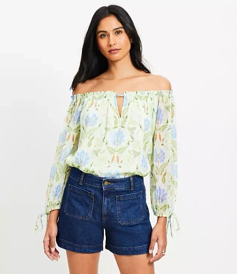 Floral Tie Cuff Off The Shoulder Blouse