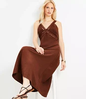 Lace Trim Linen Blend Midi Dress