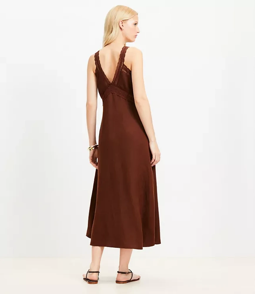 Lace Trim Linen Blend Midi Dress