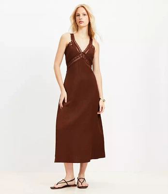 Lace Trim Linen Blend Midi Dress