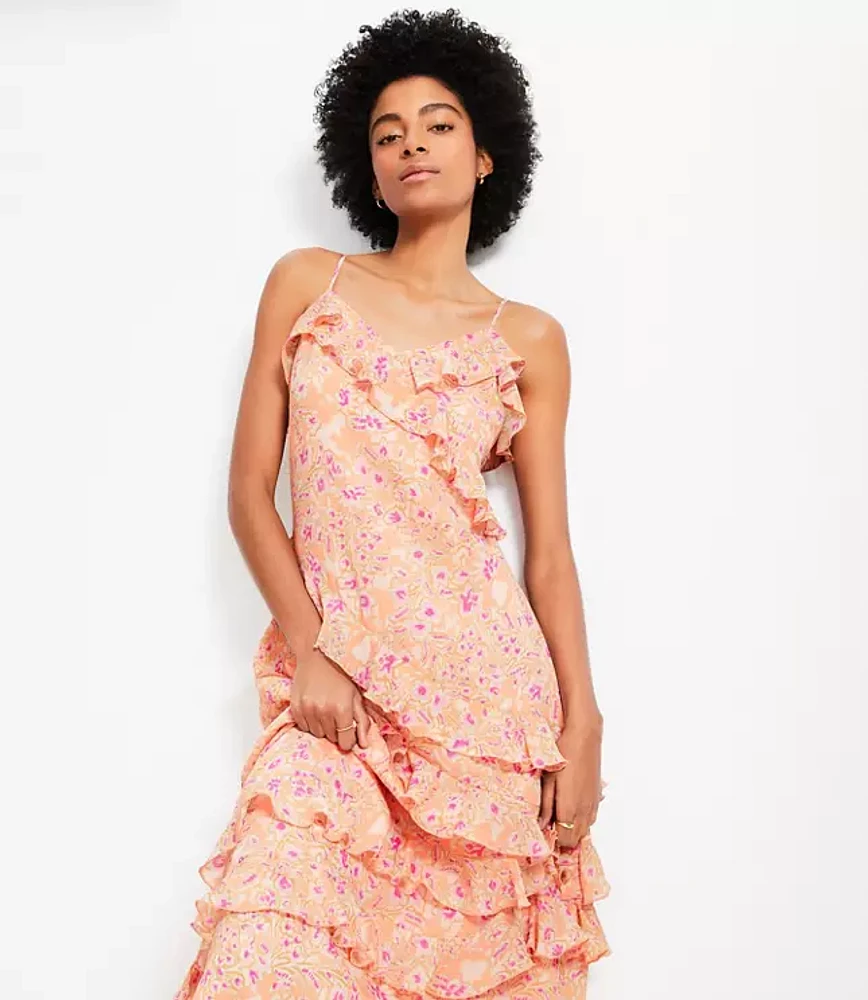 Petite Floral Ruffle Strappy Maxi Dress