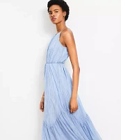 Striped Flounce Maxi Halter Dress