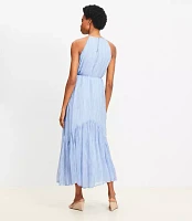 Striped Flounce Maxi Halter Dress