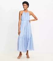 Striped Flounce Maxi Halter Dress