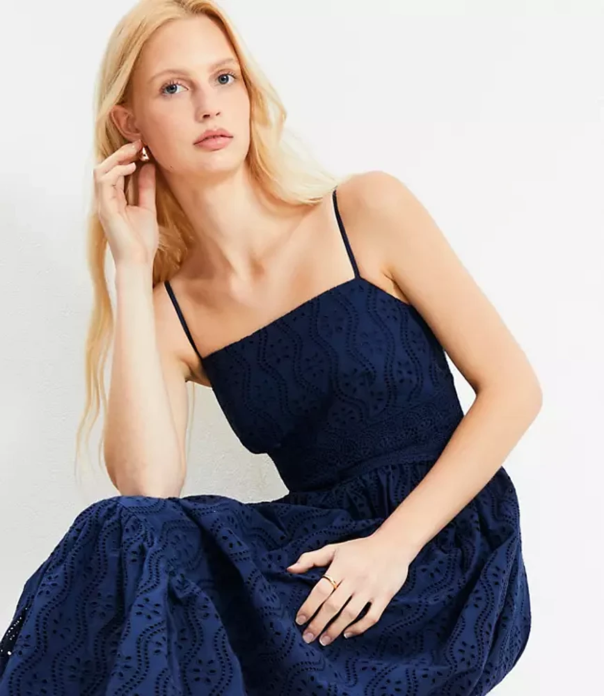 Eyelet Flounce Strappy Maxi Dress