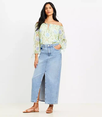 Petite Denim Maxi Skirt Light Vintage Wash