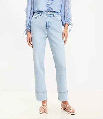 Petite Curvy Fresh Cut Cuffed High Rise Straight Jeans Light Wash Indigo