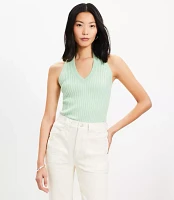 Petite Ribbed V-Neck Halter Sweater