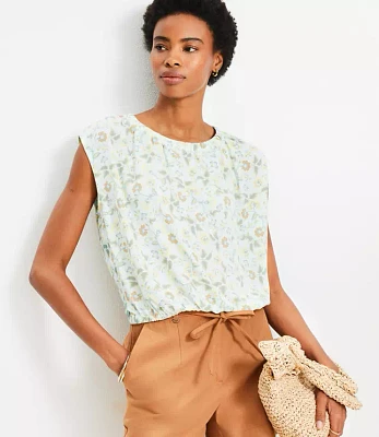Petite Garden Bubble Hem Mixed Media Top
