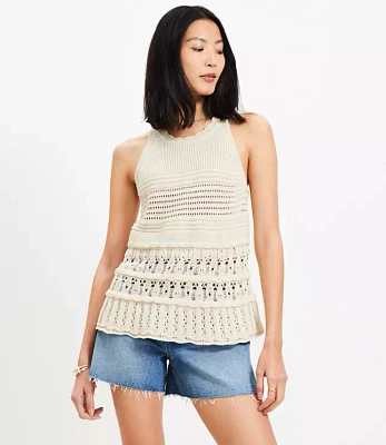 Petite Textured Pointelle Swingy Sweater Tank Top