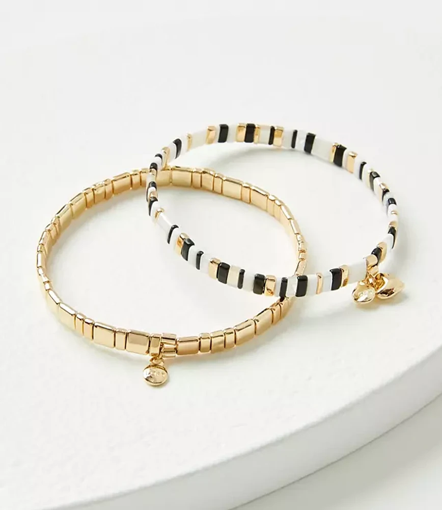 Heart Charm Chicklet Bracelet Set