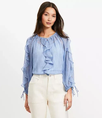 Striped Chiffon Ruffle Tie Cuff Blouse