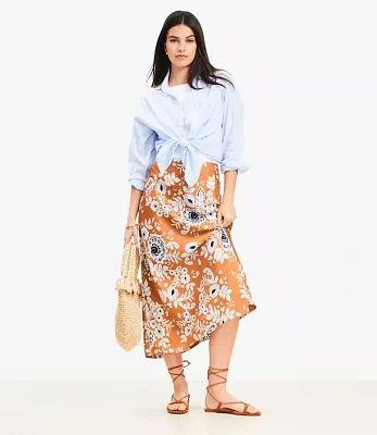 Floral Satin Bias Midi Skirt