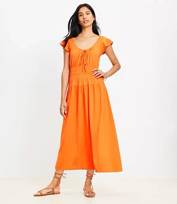Smocked Flutter Midi Dress