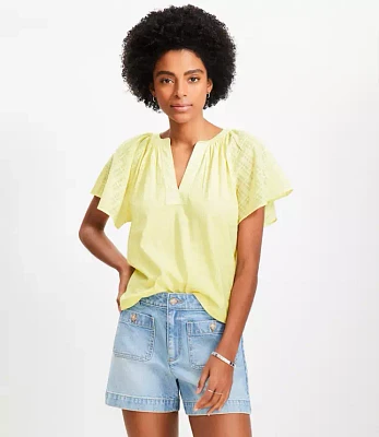 Petite Mixed Media Flutter Top