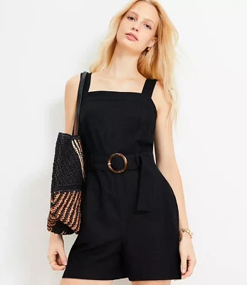 Petite Belted Linen Blend Strappy Romper
