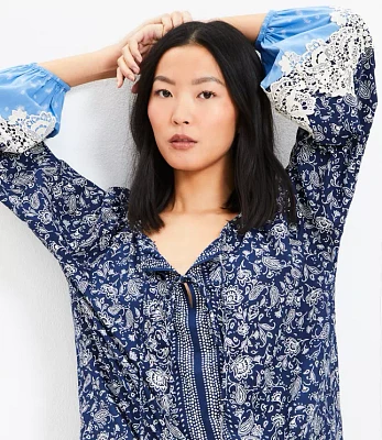 Petite Lace Paisley Tie Blouse