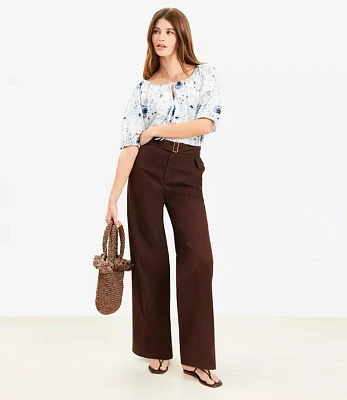Petite Belted Slim Wide Leg Pants