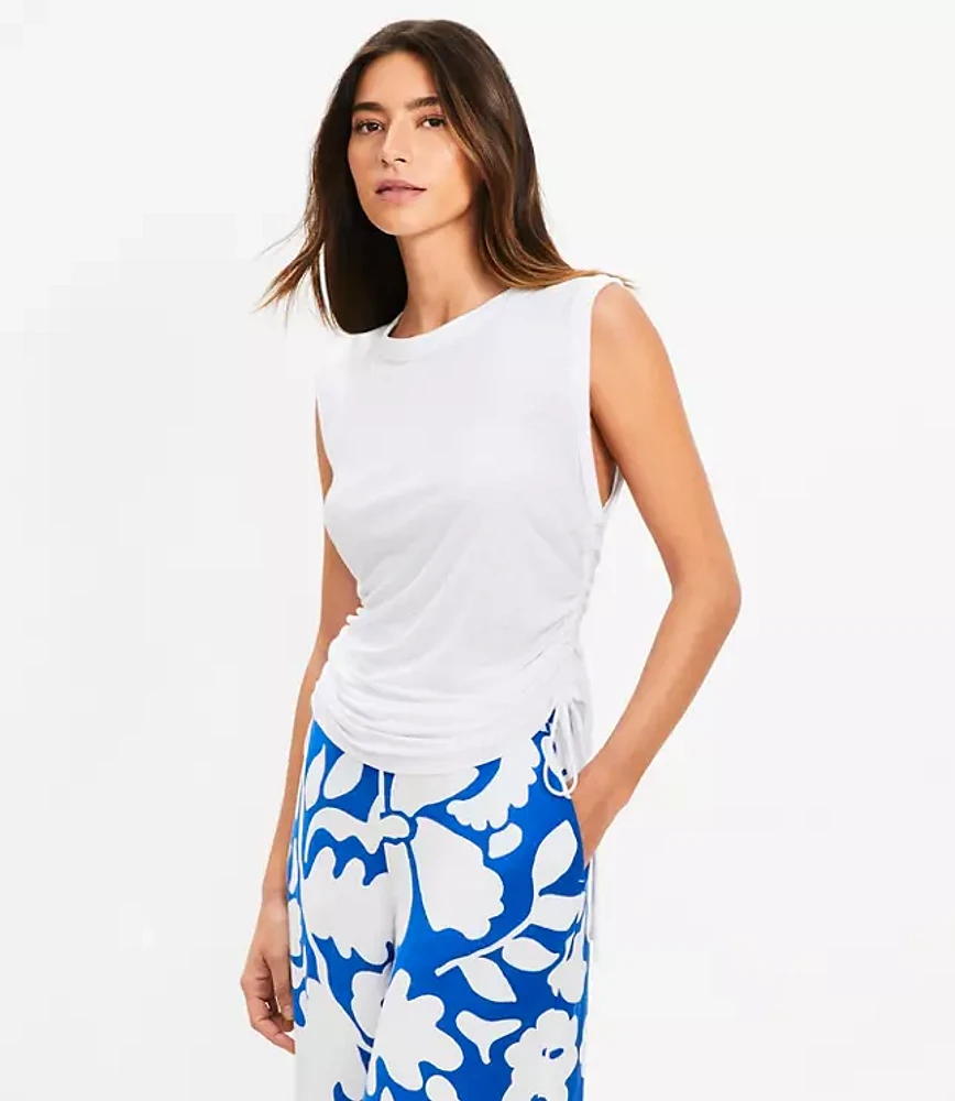Side Tie Linen Blend Tank Top