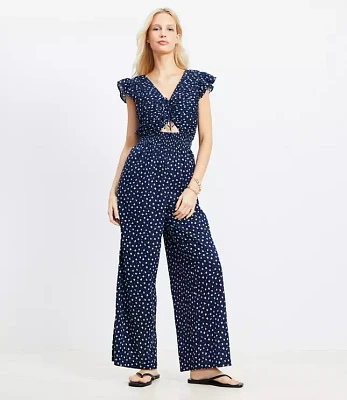LOFT Beach Floral Crinkle Cutout Flutter Jumpsuit