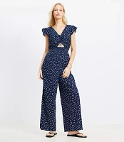 LOFT Beach Floral Crinkle Cutout Flutter Jumpsuit