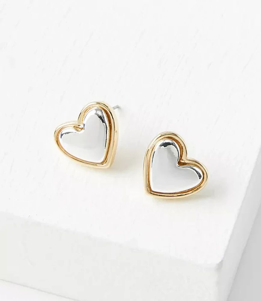 Heart Mixed Metal Stud Earrings
