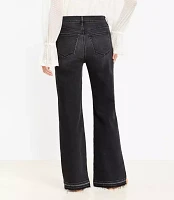 Curvy Unpicked Hem High Rise Wide Leg Jeans Washed Black
