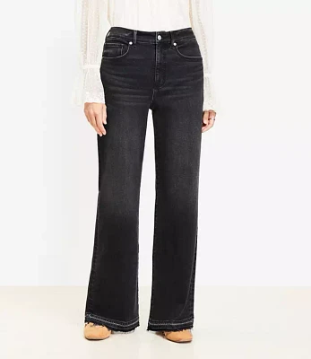 Curvy Unpicked Hem High Rise Wide Leg Jeans Washed Black